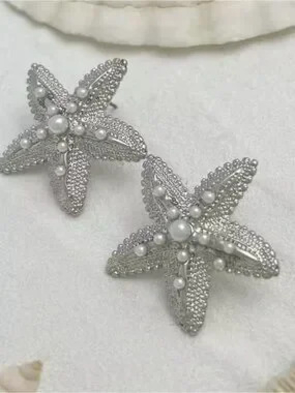 Starfish Silver Pearl Stud Earrings